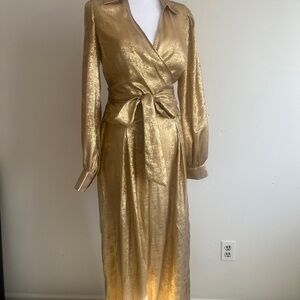 Luxurious Gold Long Sleeve Wrap set  shirt and pants